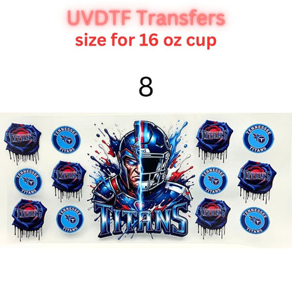 Football Inspired UV DTF Cup Wrap Transfers | Orange & Blue Sports-Themed 16 oz Libby Cup Decals