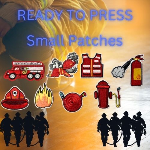 Firefighter Patches – Ready to Press Small Iron-On Embroidery Appliques (Fire Truck, Helmet, Flames & More)