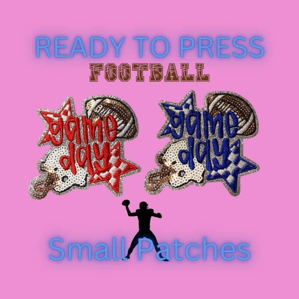 🏈 Game Day Football Patches – Ready to Press Small Embroidery Appliqués | Iron-On Hat, Jacket & Clothing Patch