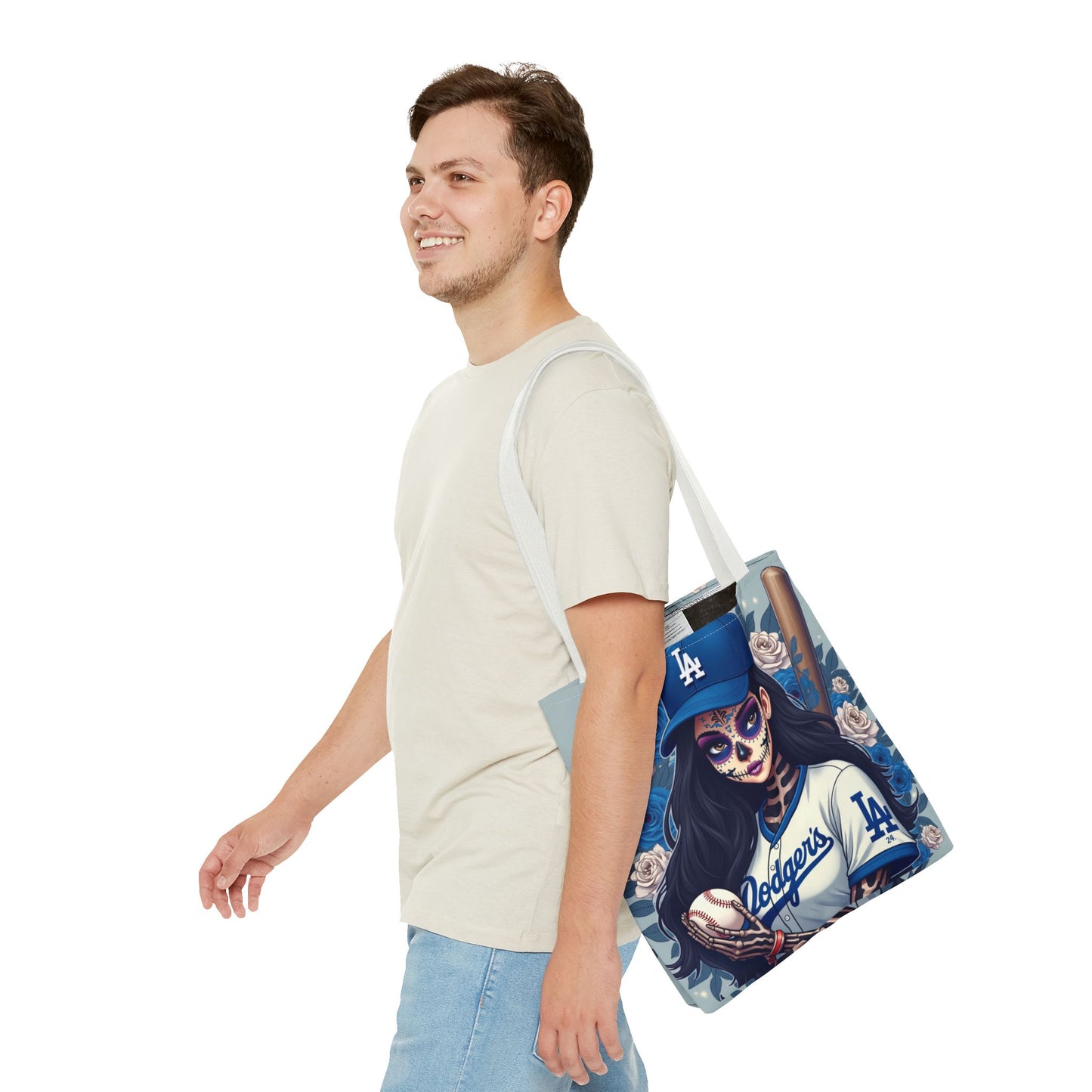 Sugar Skull Baseball Tote Bag, Unique Tote for Sports Fans, Day of the Dead Inspired, Stylish Shopping Bag, Gift for Her