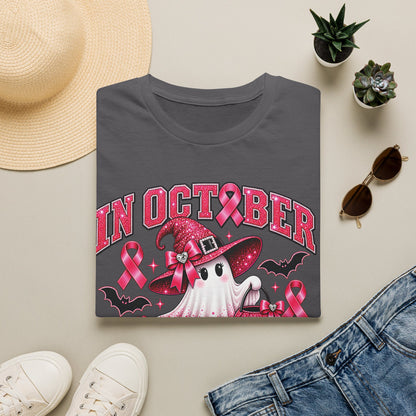 October Breast Cancer Awareness T-Shirt — Pink Ribbon Ghost Halloween Tee