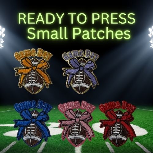 Game Day Bow Football Patches – Ready to Press Iron-On Embroidery for Hats, Jackets & Bags