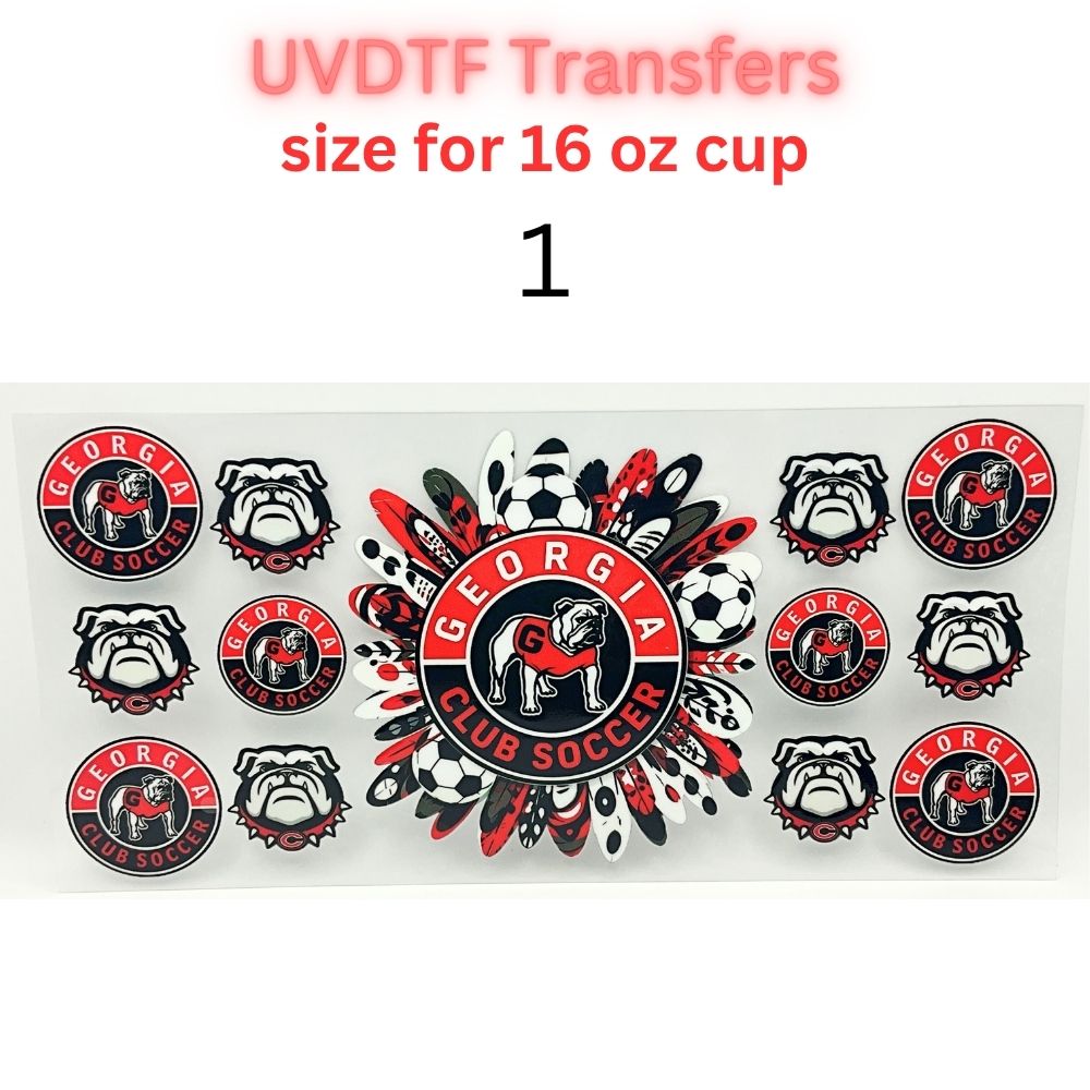 Sports Bulldog Soccer UV DTF Cup Wrap | 16 oz Tumbler Decal | Red & Black Mascot-Inspired Waterproof Transfer