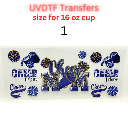 Cheer Mom UV DTF Cup Wrap | Cheerleading Mom Transfer Decal | Sports Mom Tumbler Sticker | 16 oz Glass Can Wrap