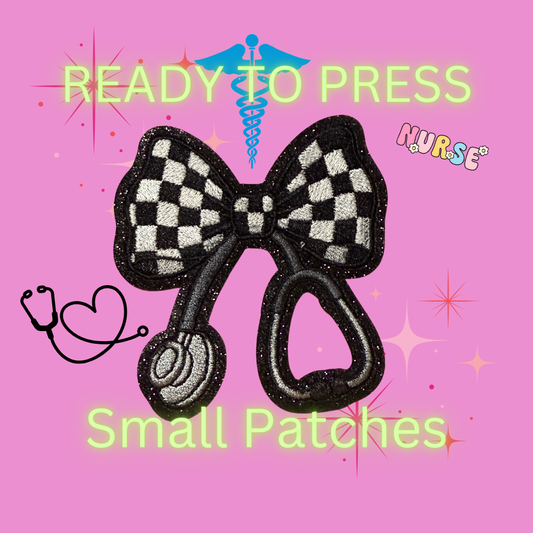 Nurse Stethoscope Bow Patch – Ready to Press Small Embroidery Patch for Hats, Bags & Jackets