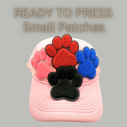 Paw Print Patches – Ready to Press Small Iron-On Embroidery Appliques (Multiple Colors)