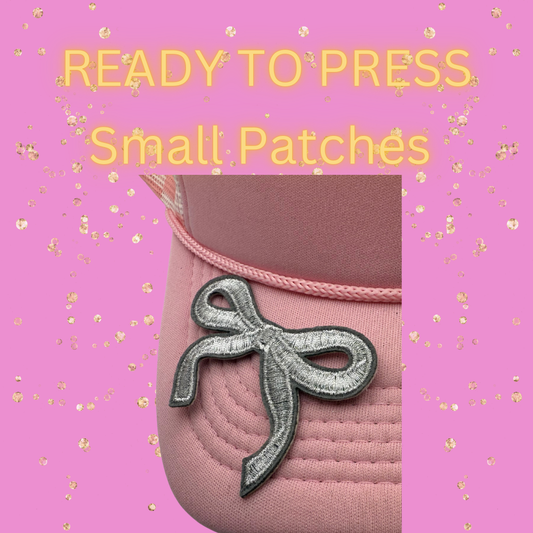 Glitter Bow Embroidery Patches – Silver & Gold | Ready to Press Small Patches for Hats, Bags, & Apparel