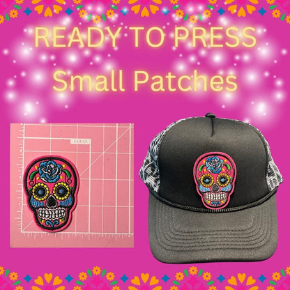 💀 READY TO PRESS Small Sugar Skull Patches | Día de los Muertos Embroidered Iron-On Appliqués