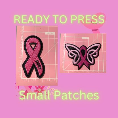 Breast Cancer Awareness Small Patches – Pink Ribbon & Butterfly Ready to Press Iron-On Embroidery