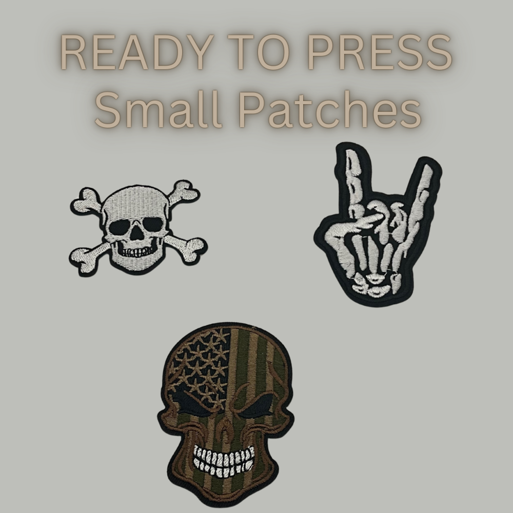 Skull & Skeleton Patches – Ready to Press Small Iron-On Embroidery Appliques (Rock, Camo, Crossbones)