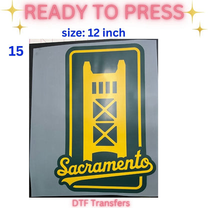 Ready to Press DTF Transfer | Sacramento Baseball Fan Inspired Shirt Transfers | 10 & 12 Inch Heat Transfers | Choose Your Design