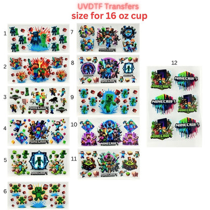 Block Adventure Game Inspired UV DTF Cup Wrap Decal for 16 oz Glass Can | Pixel Mining Theme Waterproof Transfer Sticker