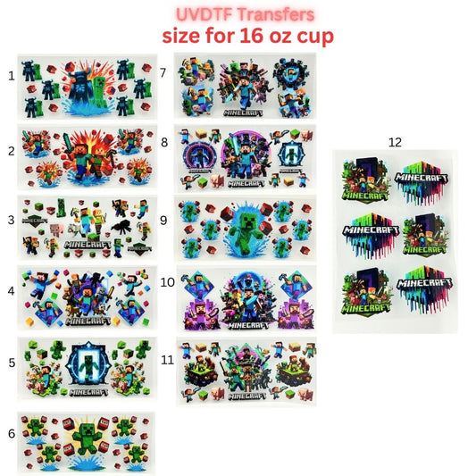 Block Adventure Game Inspired UV DTF Cup Wrap Decal for 16 oz Glass Can | Pixel Mining Theme Waterproof Transfer Sticker