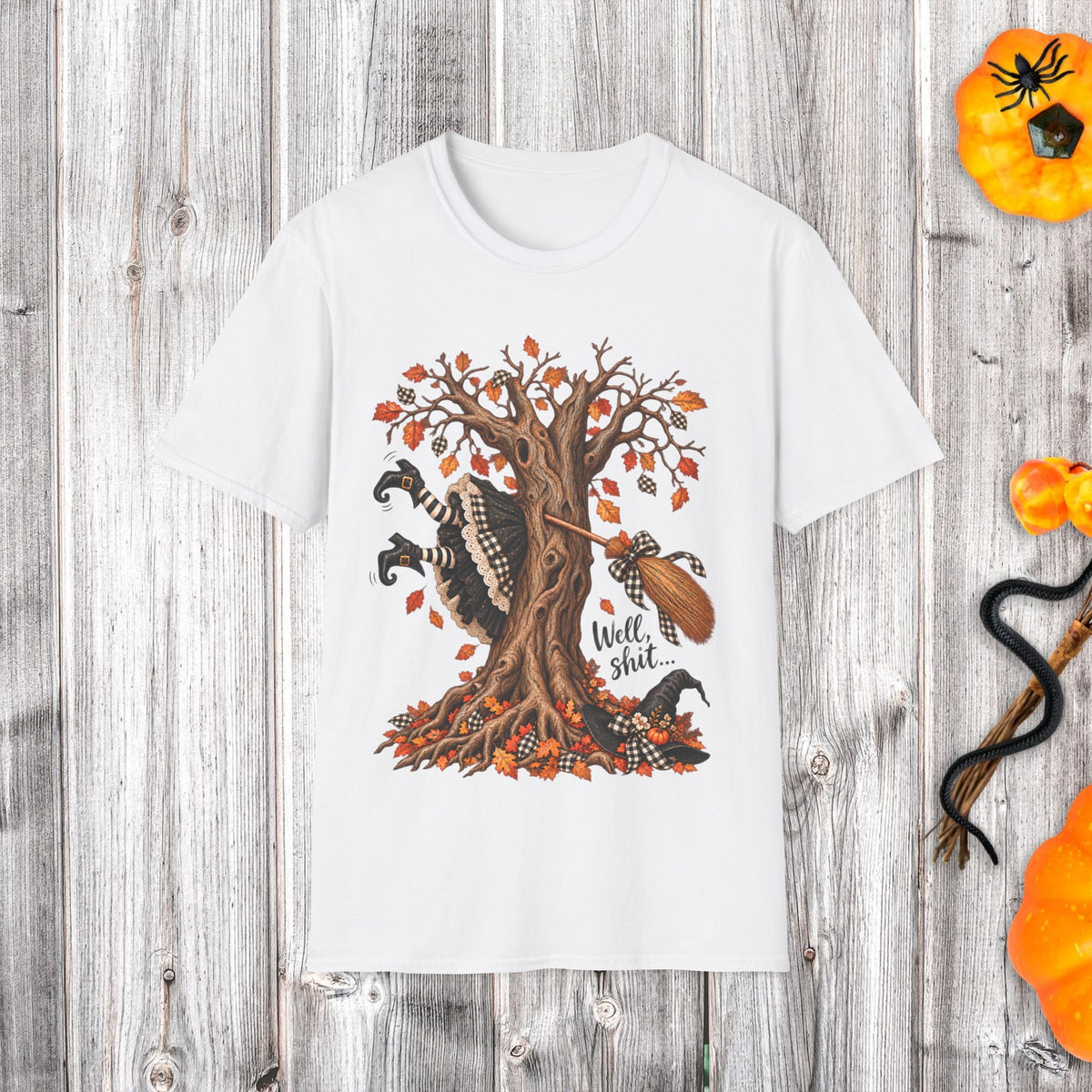 Fall Witch T-Shirt — 'Well, Shit' Halloween Tree Design
