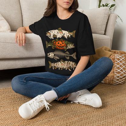 Halloween Fish Skull T-Shirt – Spooky Pumpkin & Fish Bones Fishing Tee