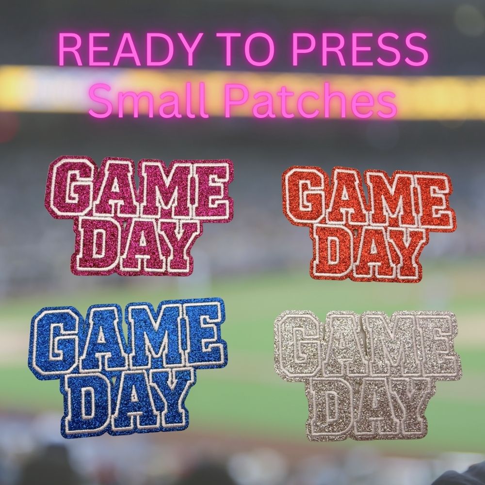 Ready to Press “Game Day” Glitter Patches – Sparkly Heat Press Patches for Hats, Tees & DIY Apparel (Multiple Colors)