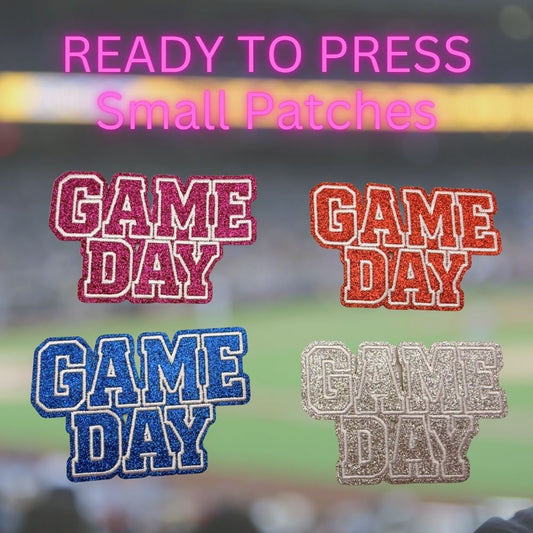 Ready to Press “Game Day” Glitter Patches – Sparkly Heat Press Patches for Hats, Tees & DIY Apparel (Multiple Colors)