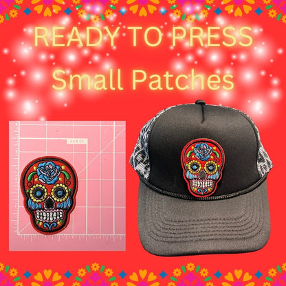 💀 READY TO PRESS Small Sugar Skull Patches | Día de los Muertos Embroidered Iron-On Appliqués