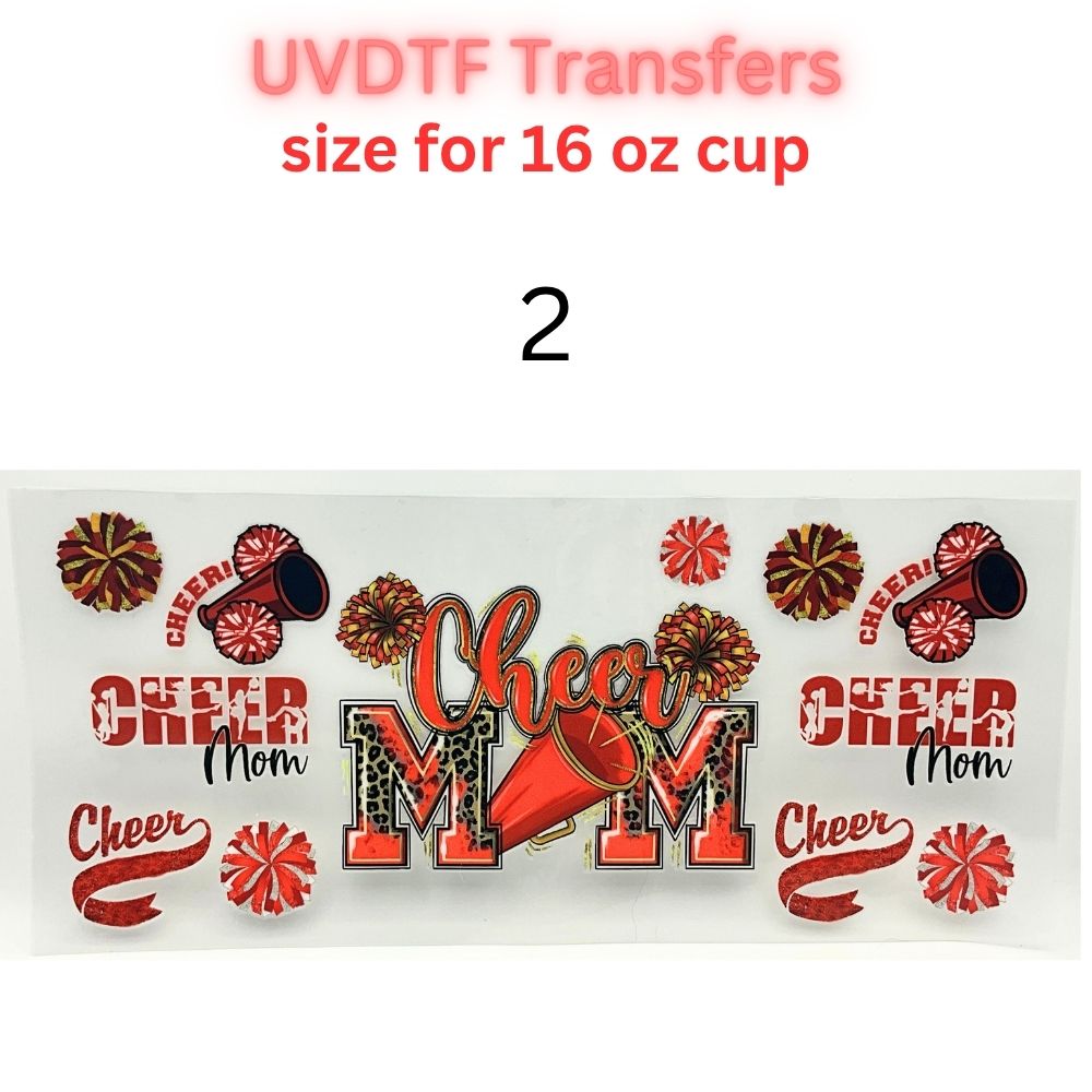 Cheer Mom UV DTF Cup Wrap | Cheerleading Mom Transfer Decal | Sports Mom Tumbler Sticker | 16 oz Glass Can Wrap