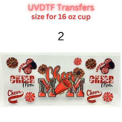 Cheer Mom UV DTF Cup Wrap | Cheerleading Mom Transfer Decal | Sports Mom Tumbler Sticker | 16 oz Glass Can Wrap