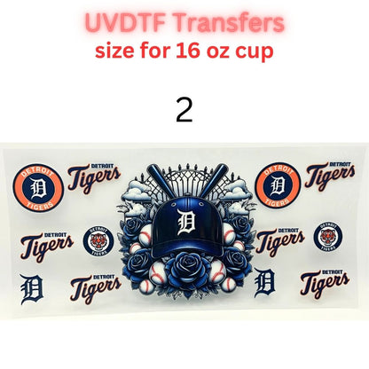 Blue & Orange Baseball-Inspired UV DTF Cup Wrap | 16 oz Tumbler Decal | Big Cat Sports Fan Transfer | Waterproof Drinkware Sticker