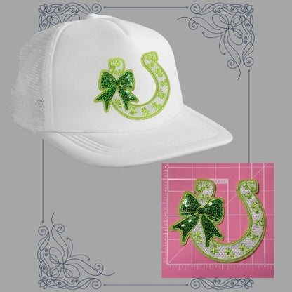 Glitter Horseshoe with Bow Patches – Ready to Press Small Iron-On Appliques (Multiple Colors)