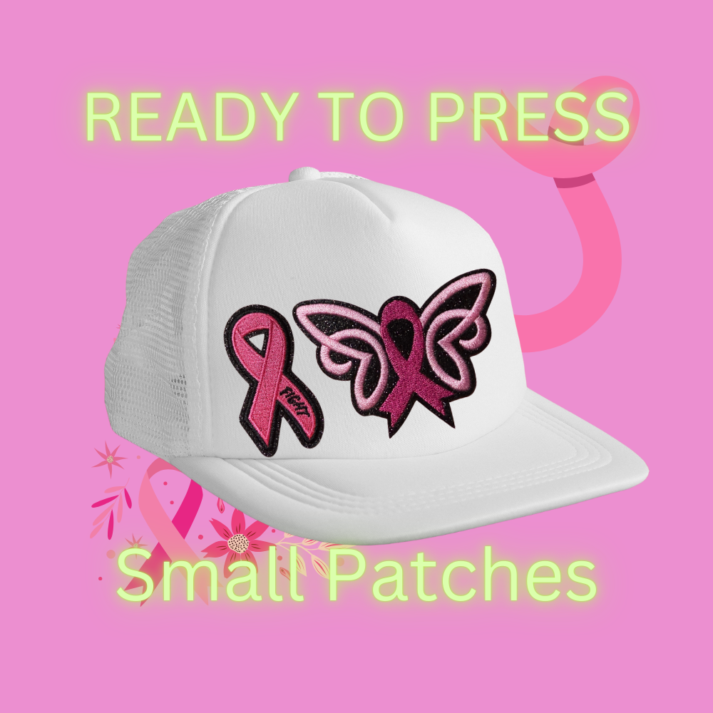Breast Cancer Awareness Small Patches – Pink Ribbon & Butterfly Ready to Press Iron-On Embroidery