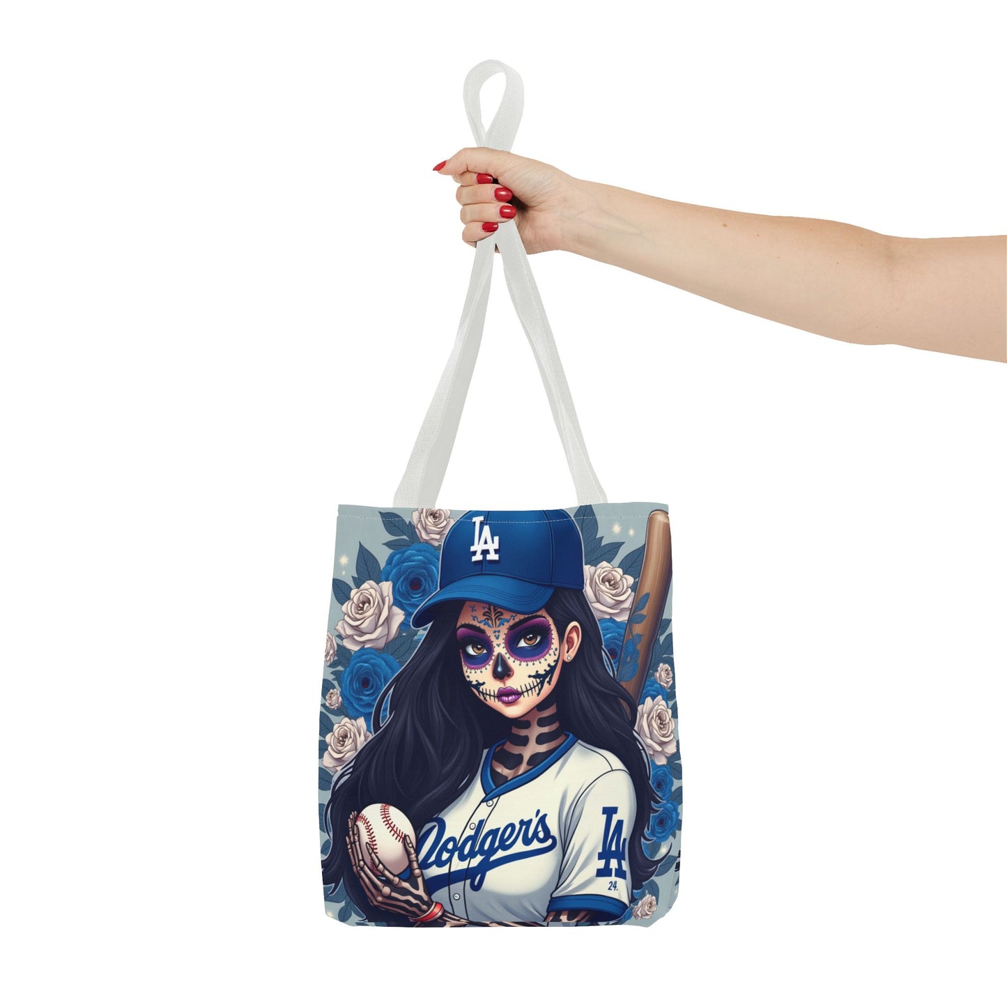 Sugar Skull Baseball Tote Bag, Unique Tote for Sports Fans, Day of the Dead Inspired, Stylish Shopping Bag, Gift for Her