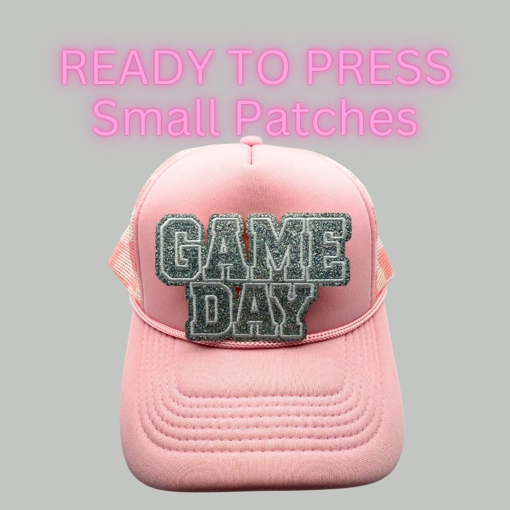 Ready to Press “Game Day” Glitter Patches – Sparkly Heat Press Patches for Hats, Tees & DIY Apparel (Multiple Colors)