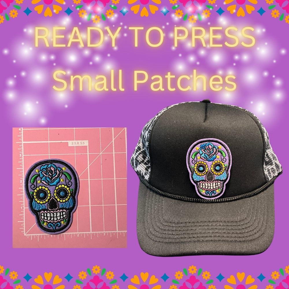 💀 READY TO PRESS Small Sugar Skull Patches | Día de los Muertos Embroidered Iron-On Appliqués