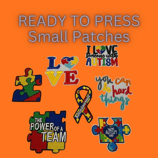 Ready to Press Autism Awareness Patches – Small Puzzle & Inspirational Heat Press Patches for Hats, Shirts & Accessories