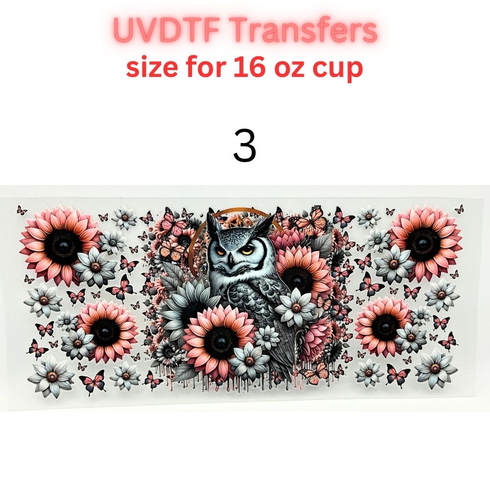UV DTF Cup Wraps – 16 oz - Jesus & Iced Coffee, Roasted Corn, Floral Owl, Mystic Crystal Ball, Cows