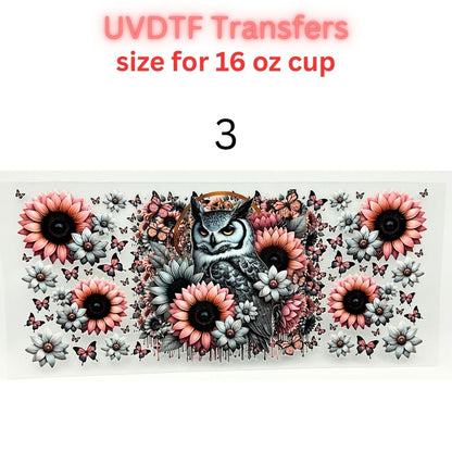 UV DTF Cup Wraps – 16 oz - Jesus & Iced Coffee, Roasted Corn, Floral Owl, Mystic Crystal Ball, Cows