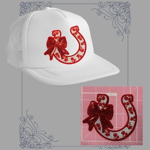 Glitter Horseshoe with Bow Patches – Ready to Press Small Iron-On Appliques (Multiple Colors)