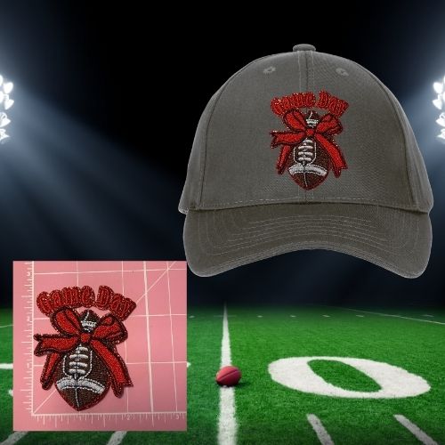 Game Day Bow Football Patches – Ready to Press Iron-On Embroidery for Hats, Jackets & Bags