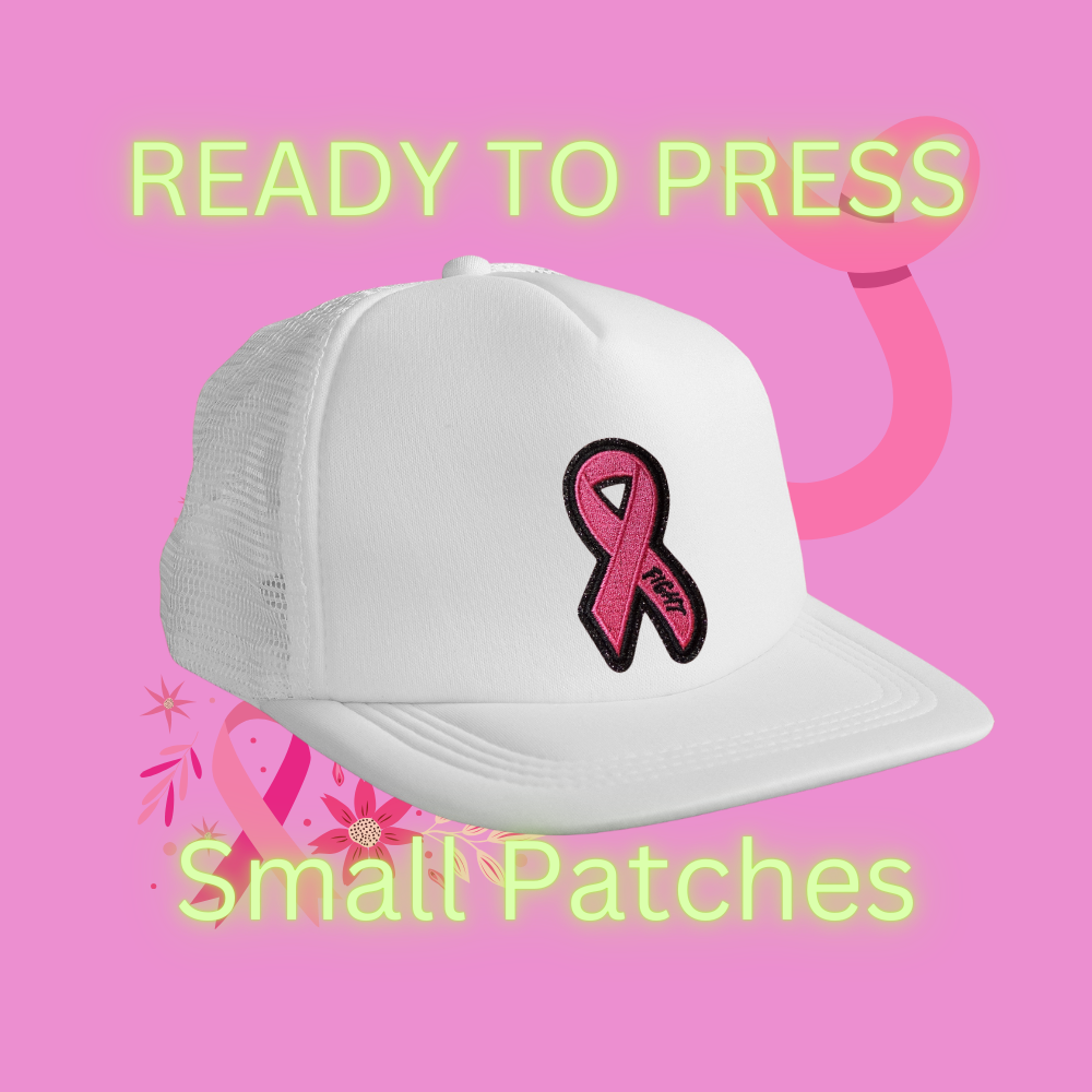 Breast Cancer Awareness Small Patches – Pink Ribbon & Butterfly Ready to Press Iron-On Embroidery