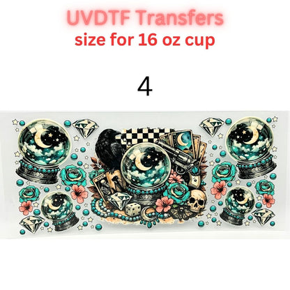 UV DTF Cup Wraps – 16 oz - Jesus & Iced Coffee, Roasted Corn, Floral Owl, Mystic Crystal Ball, Cows