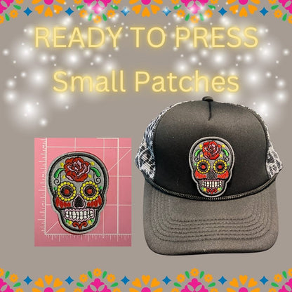 💀 READY TO PRESS Small Sugar Skull Patches | Día de los Muertos Embroidered Iron-On Appliqués