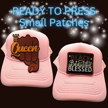 ✨ Ready to Press Small Patches – “Queen” & “Black Beautiful Blessed” Embroidered Patches