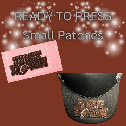 🏈 READY TO PRESS Small Patches | Game Day • Mama • First Down Football Embroidered Iron-On Patches