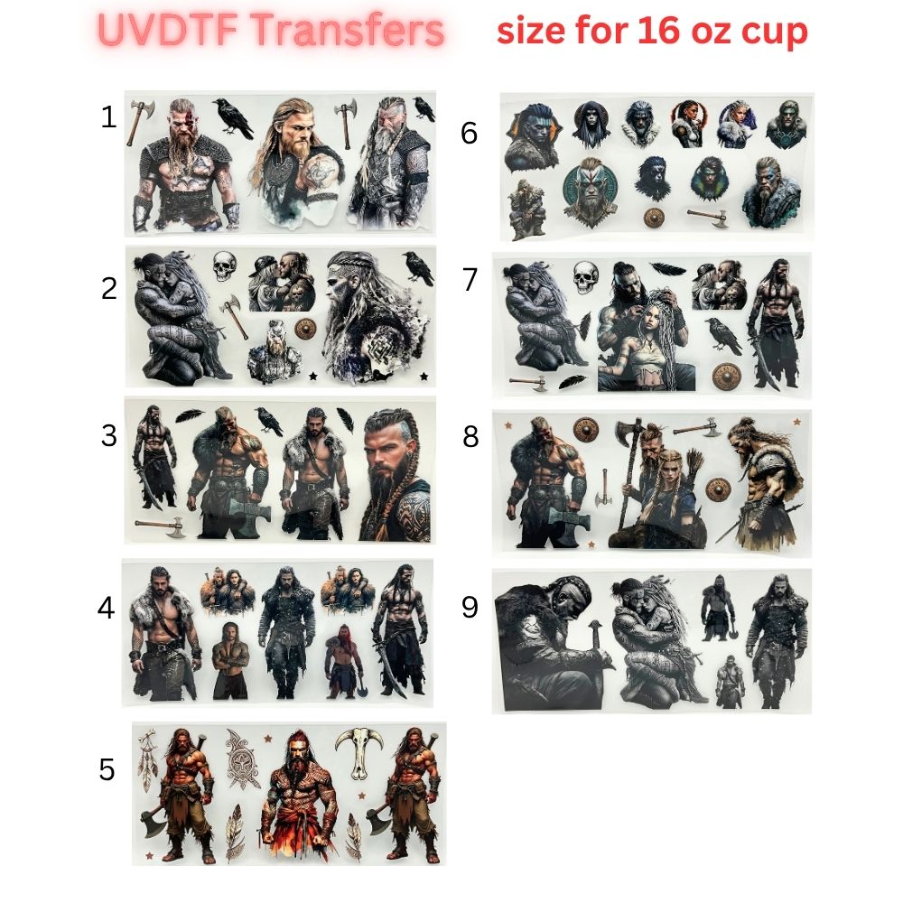 Nordic Warrior UV DTF Transfer | Viking Inspired Cup Wrap | 16 oz Glass Can Decal | Waterproof Permanent Sticker