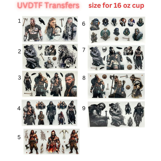 Nordic Warrior UV DTF Transfer | Viking Inspired Cup Wrap | 16 oz Glass Can Decal | Waterproof Permanent Sticker