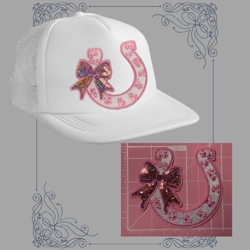Glitter Horseshoe with Bow Patches – Ready to Press Small Iron-On Appliques (Multiple Colors)