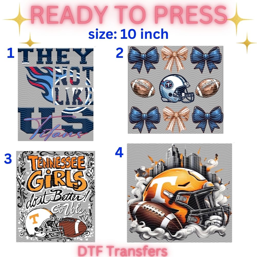 Football Inspired Ready-To-Press DTF Transfers | Orange & Blue Sports Fan Shirt Designs | 10 Inch Heat Transfers