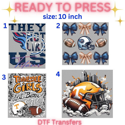 Football Inspired Ready-To-Press DTF Transfers | Orange & Blue Sports Fan Shirt Designs | 10 Inch Heat Transfers
