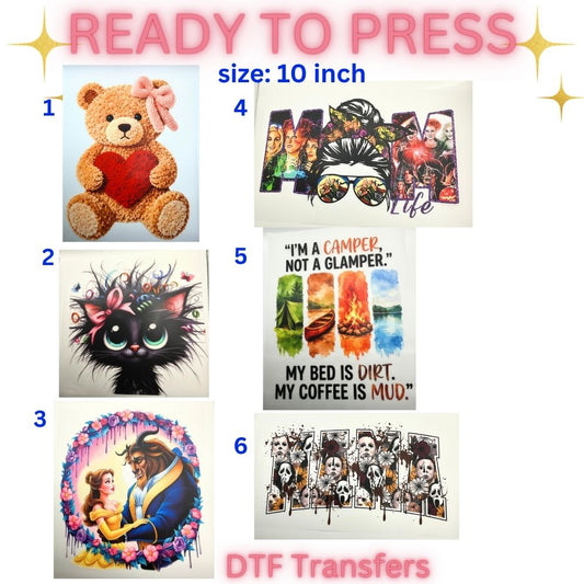Trendy Ready-To-Press DTF Transfers | Cute Plush, Fantasy, Camping & Spooky Inspired Heat Transfers | 10 Inch
