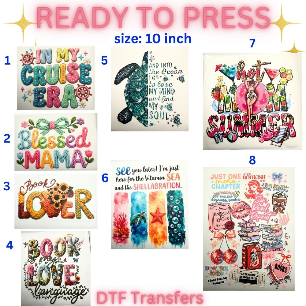 Cute Coastal & Summer Ready-To-Press DTF Transfers | Bookish, Beach & Inspirational Heat Transfers | 10 Inch Designs