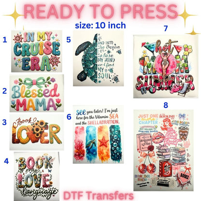 Cute Coastal & Summer Ready-To-Press DTF Transfers | Bookish, Beach & Inspirational Heat Transfers | 10 Inch Designs