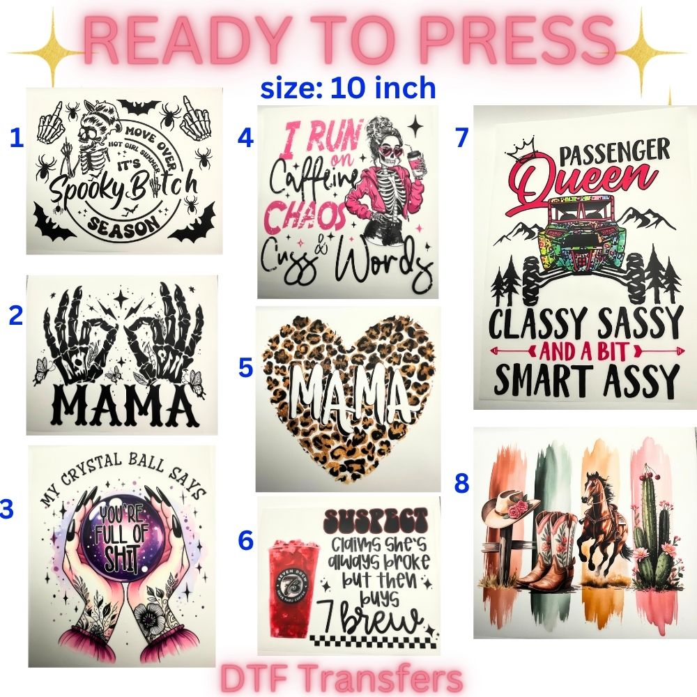 Trendy Ready-To-Press DTF Transfers | Spooky, Western, Mama & Sassy Graphic Heat Transfers | 10 Inch Designs