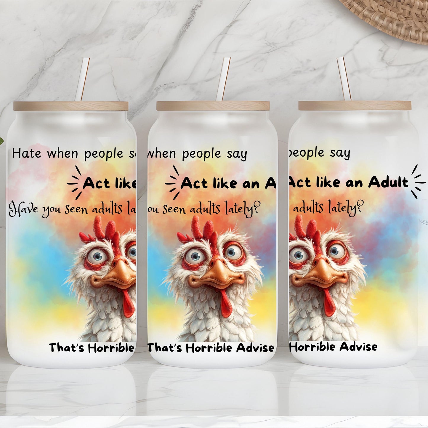 Crazy Chicken PNG – Funny Sarcastic “Act Like an Adult” Bird Sublimation Design (Digital Download)